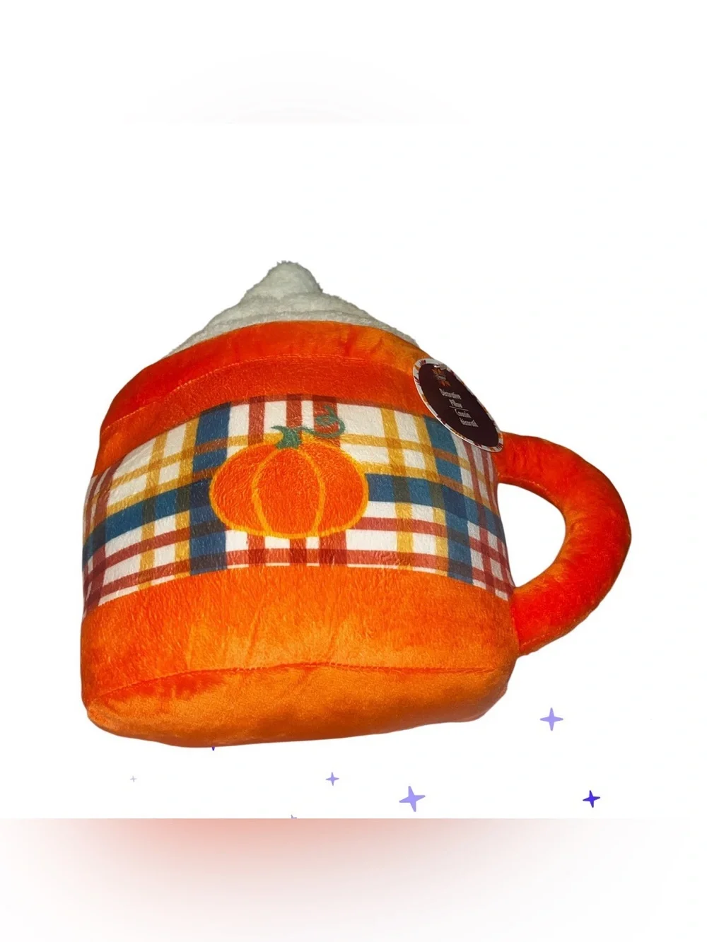 Plush Pumpkin Spice Mug Decorative Pillow - White & Orange